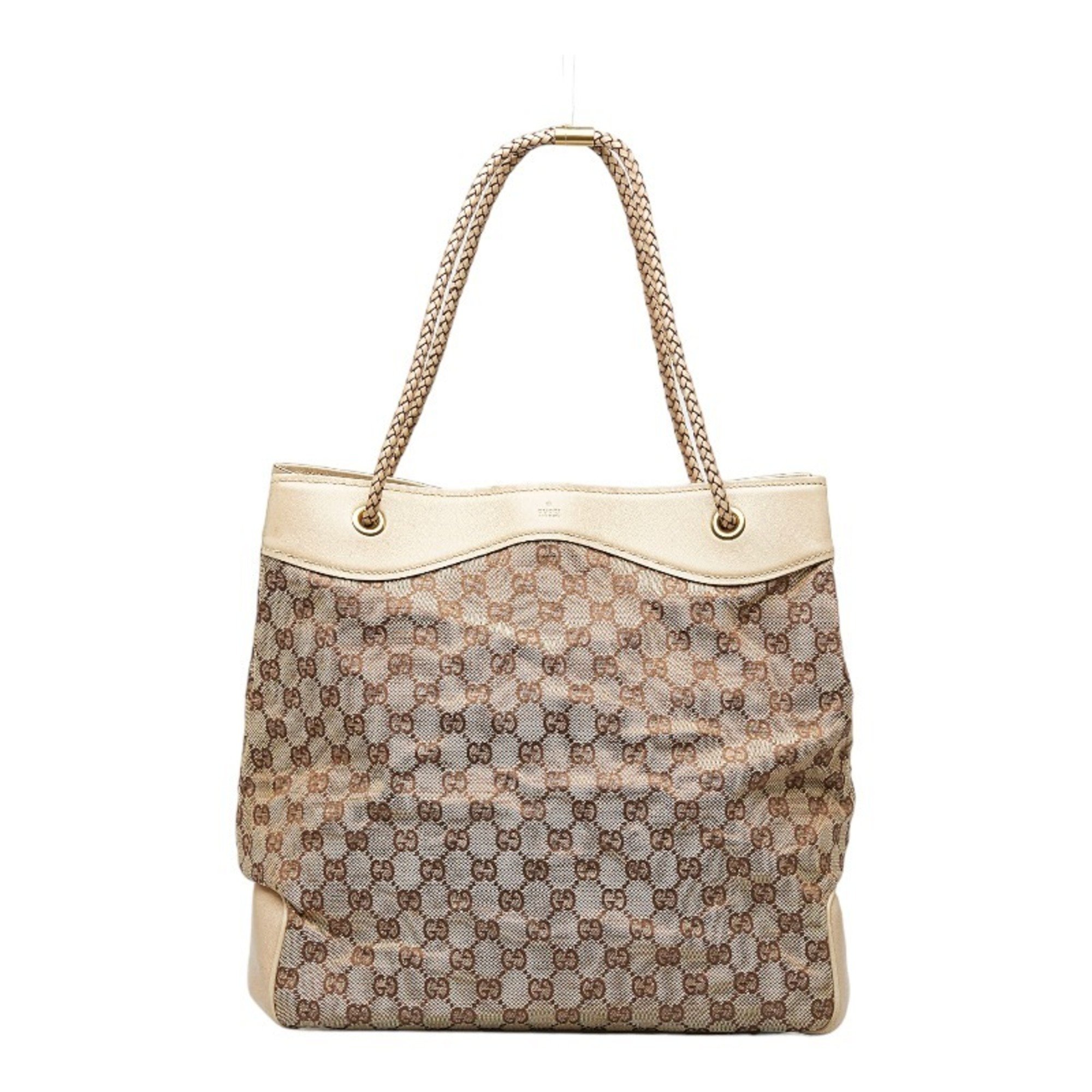 Gucci Gg Canvas Tote Bag 109141 Beige White Leather Ladies